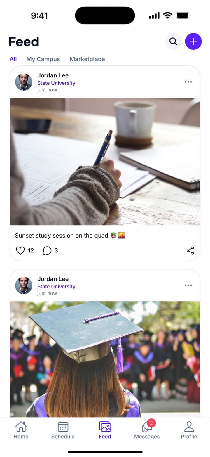 College Life app — Campus feed