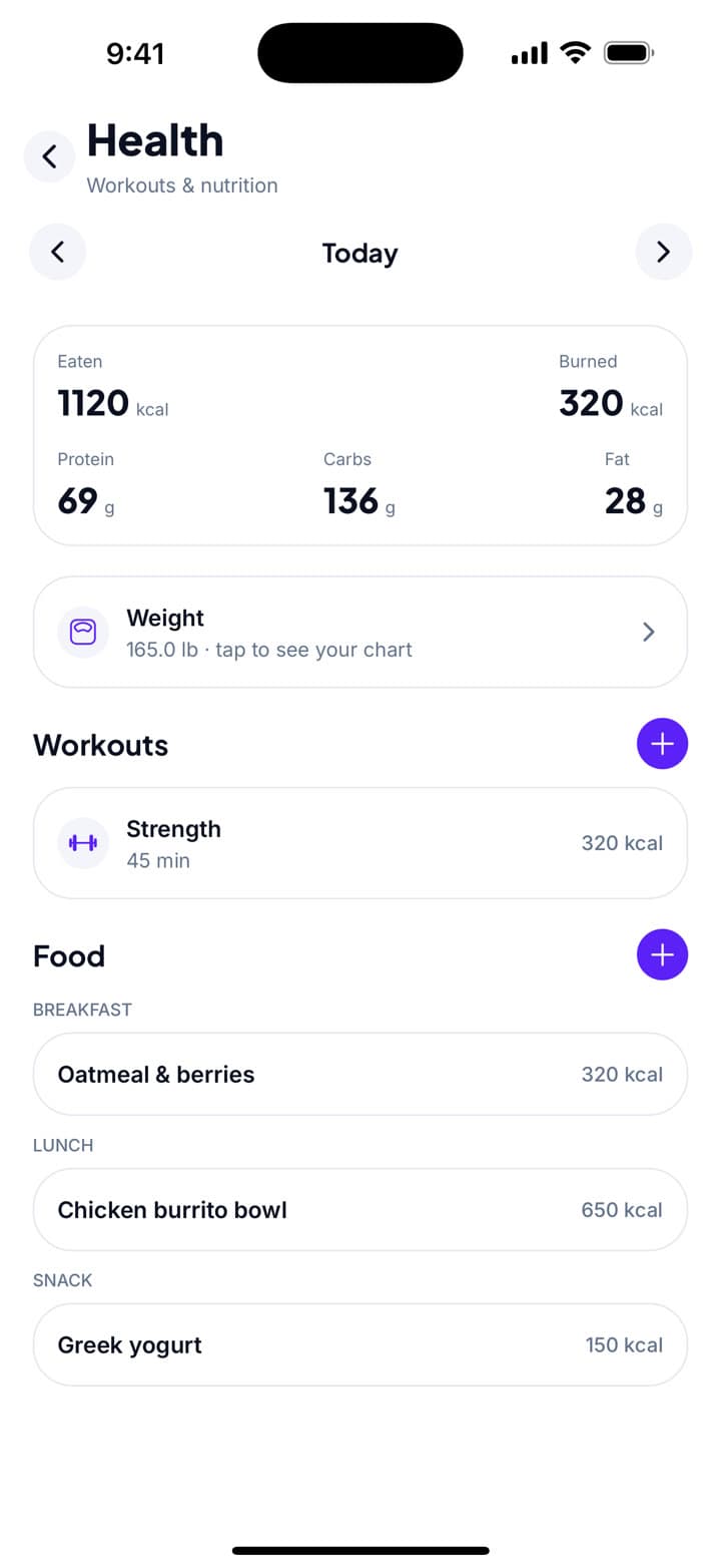 College Life app — Health tracking