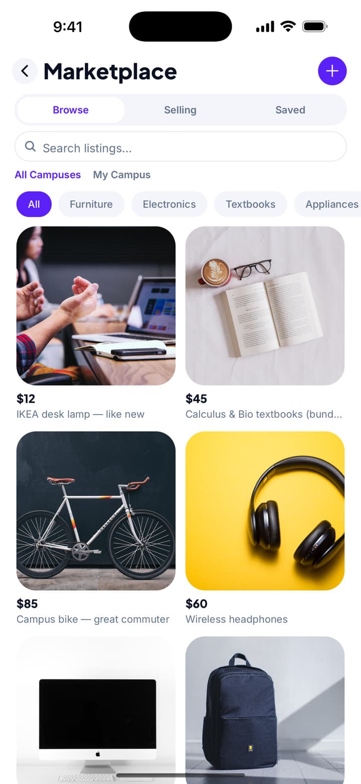 College Life app — Campus marketplace