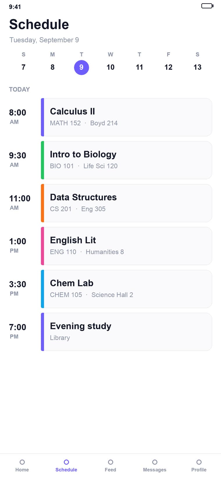 College Life app — Schedule & routine