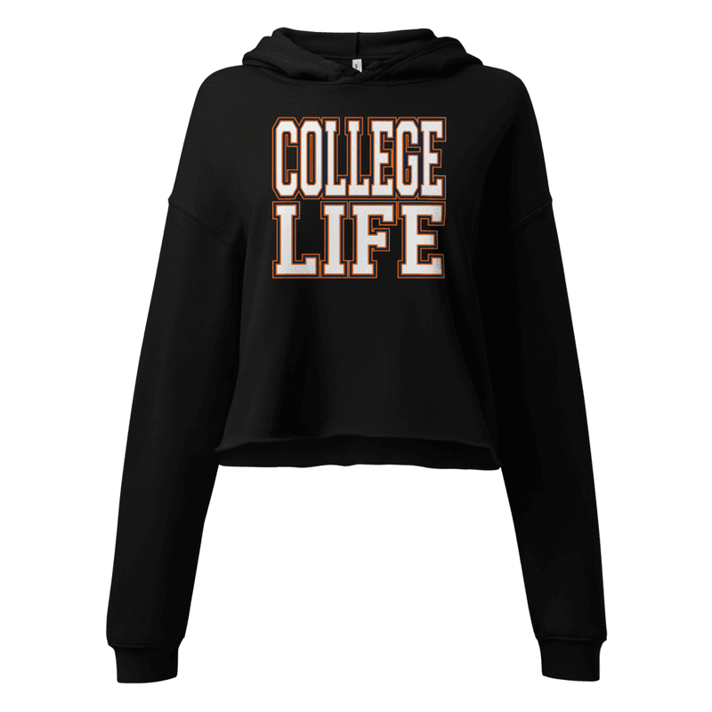 College Life Crop Hoodie — Black