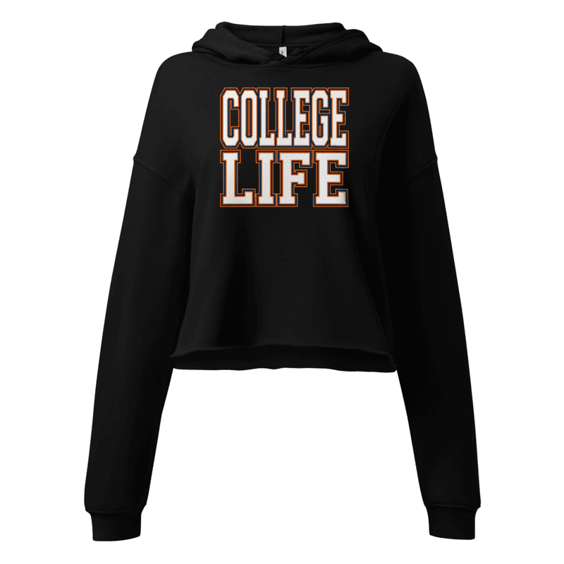 College Life Crop Hoodie — Black